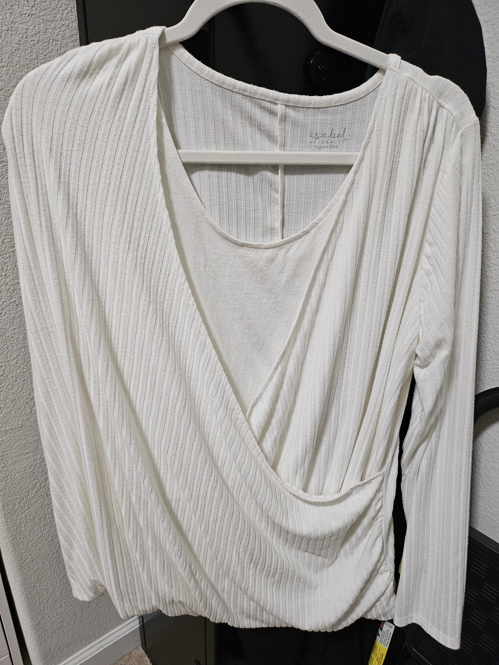 Isabel Maternity by Ingrid & Isabel Cream Ribbed Faux-Wrap Long Sleeve Top
